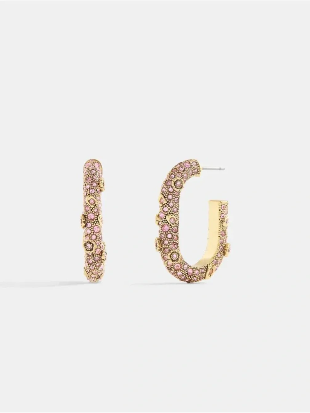 Coach Pink Crystal C-Hoop Earrings with Gold Accents - Picture 4 of 5